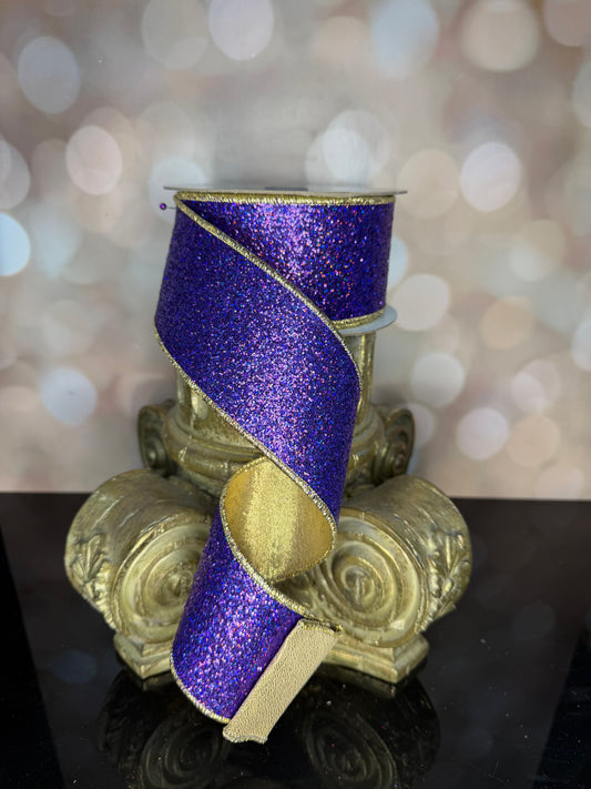 2.5"X10YD LASER GLITTER/FUSED LASER PURPLE/GOLD - Burlap and Bling Decor