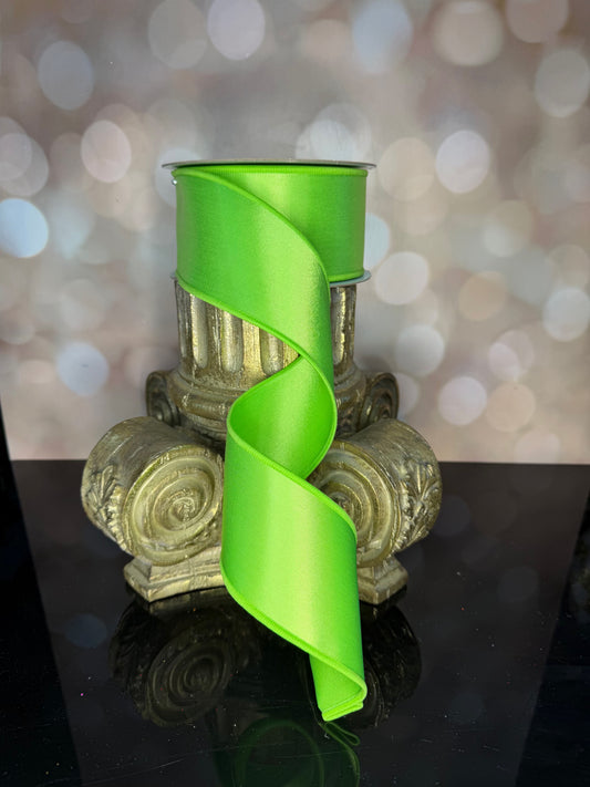 2.5"X10YD SATIN FUSED APPLE GREEN - Burlap and Bling Decor