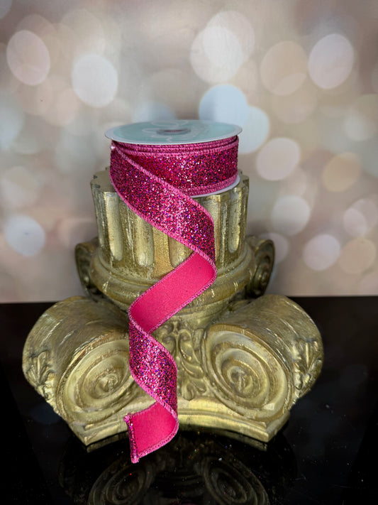 7/8"X10YD LASER GLITTER FUCHSIA - Burlap and Bling Decor
