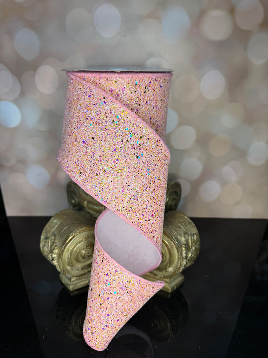 4"X10YD CHAMPAGNE/PINK HEXAGON GLITTER/FUSED - Burlap and Bling Decor