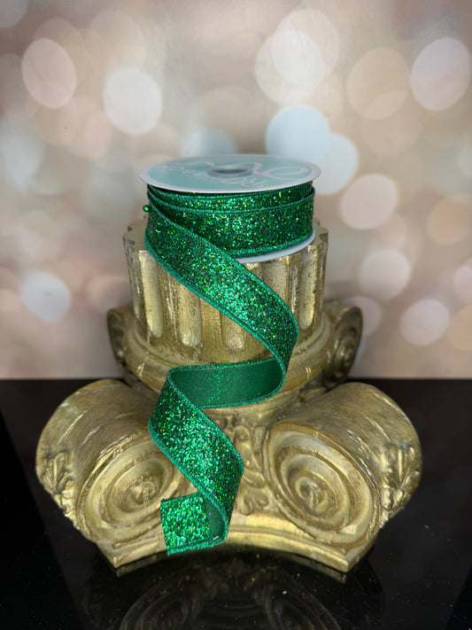 7/8"X10YD LASER GLITTER EMERALD GREEN - Burlap and Bling Decor