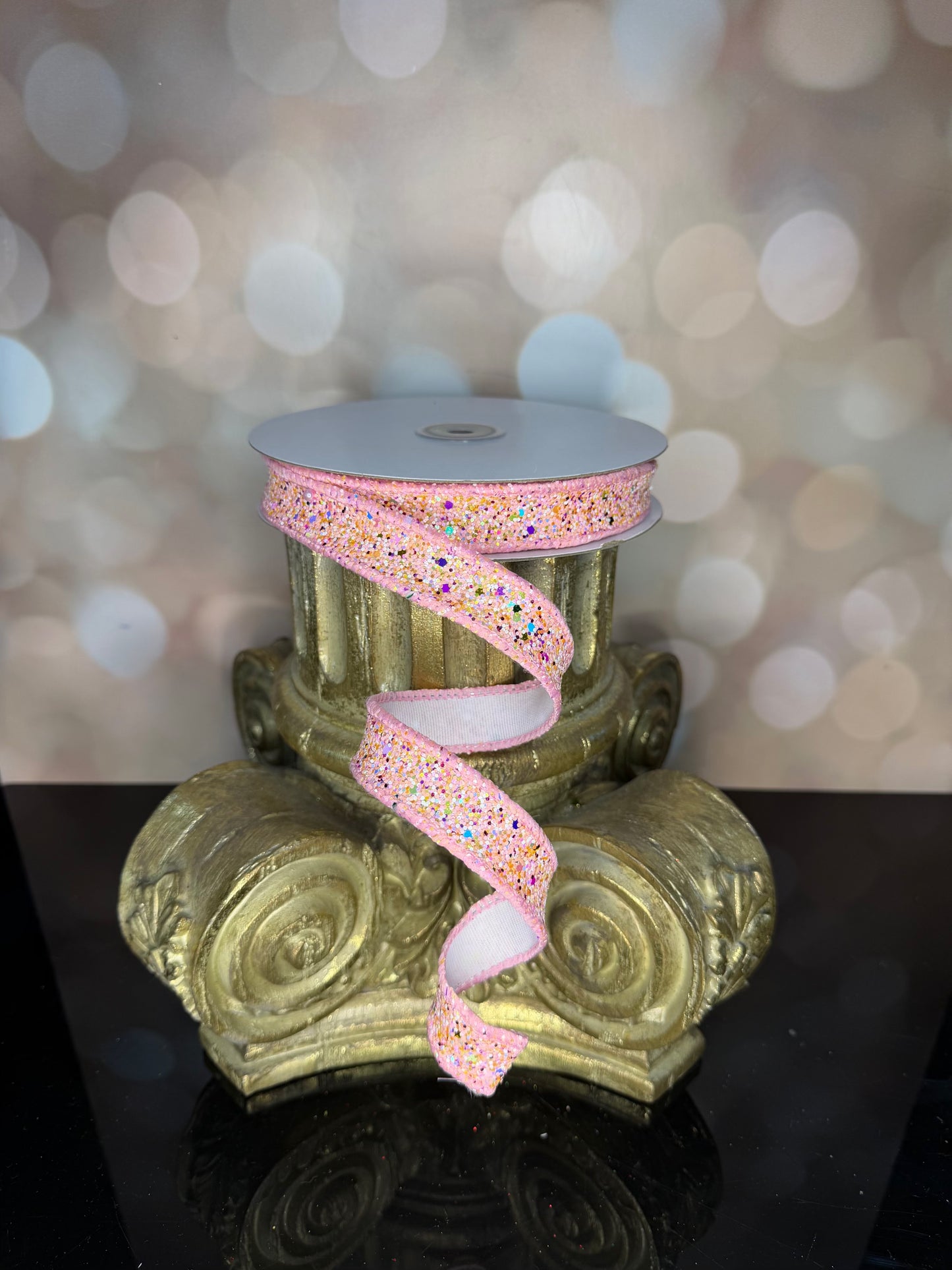 7/8"X10YD PINK HEXAGON GLITTER/FUSED - Burlap and Bling Decor