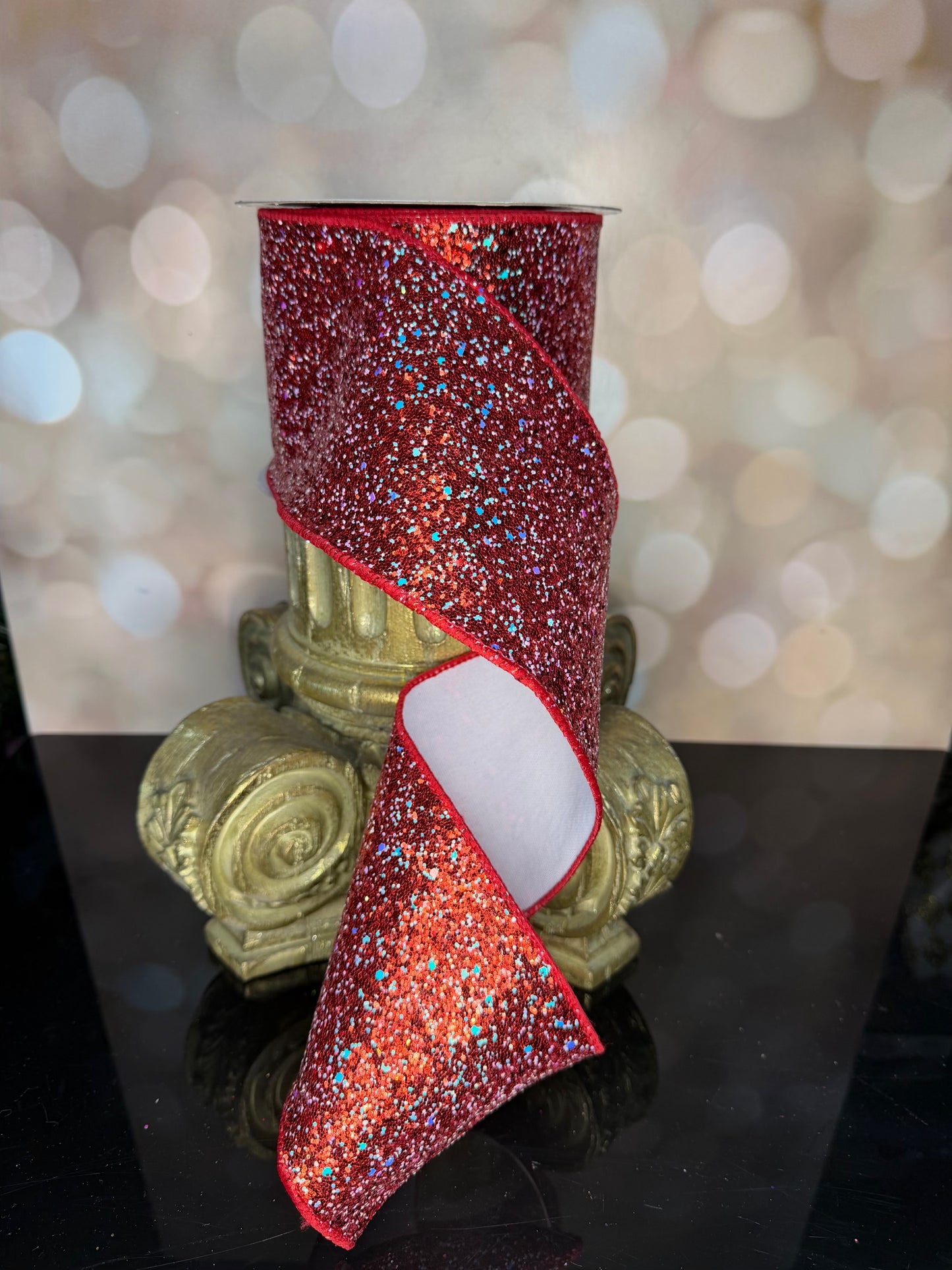4"X10YD RED HEXAGON GLITTER/FUSED - Burlap and Bling Decor