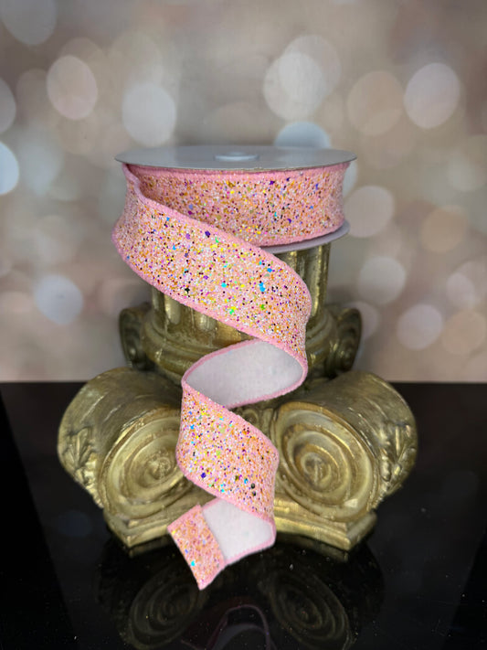 1.5"X10YD CHAMPAGNE/PINK HEXAGON GLITTER/FUSED - Burlap and Bling Decor