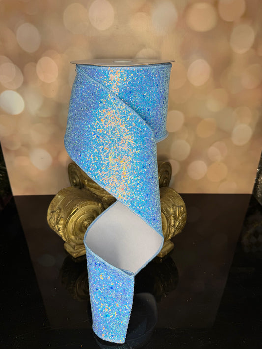 4"X10YD BLUE HEXAGON GLITTER/FUSED - Burlap and Bling Decor