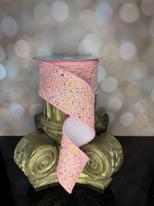 2.5"X10YD CHAMPAGNE/PINK HEXAGON GLITTER/FUSED - Burlap and Bling Decor