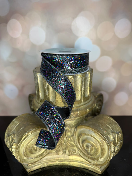 7/8"X10YD LASER GLITTER BLACK - Burlap and Bling Decor
