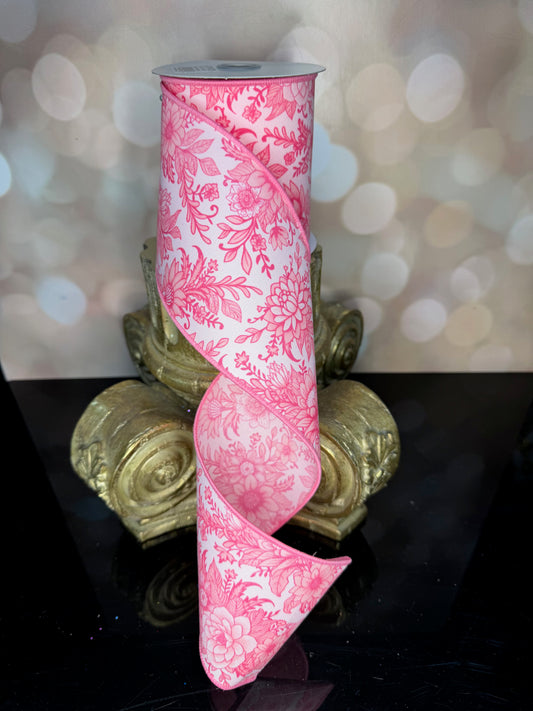 4"X10YD CHINOISERIE FLORALS PINK/MULTI PINK - Burlap and Bling Decor