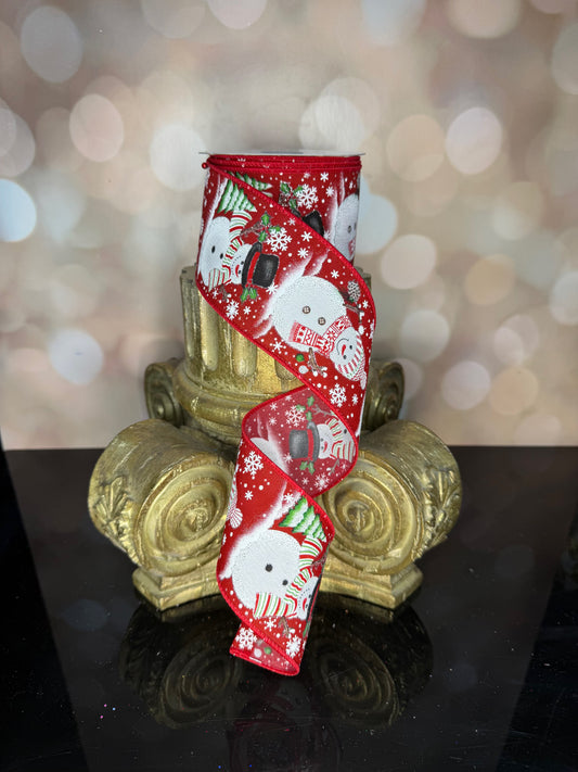 2.5"X10YD WINTER SNOWMEN RED/WHITE/GREEN - Burlap and Bling Decor