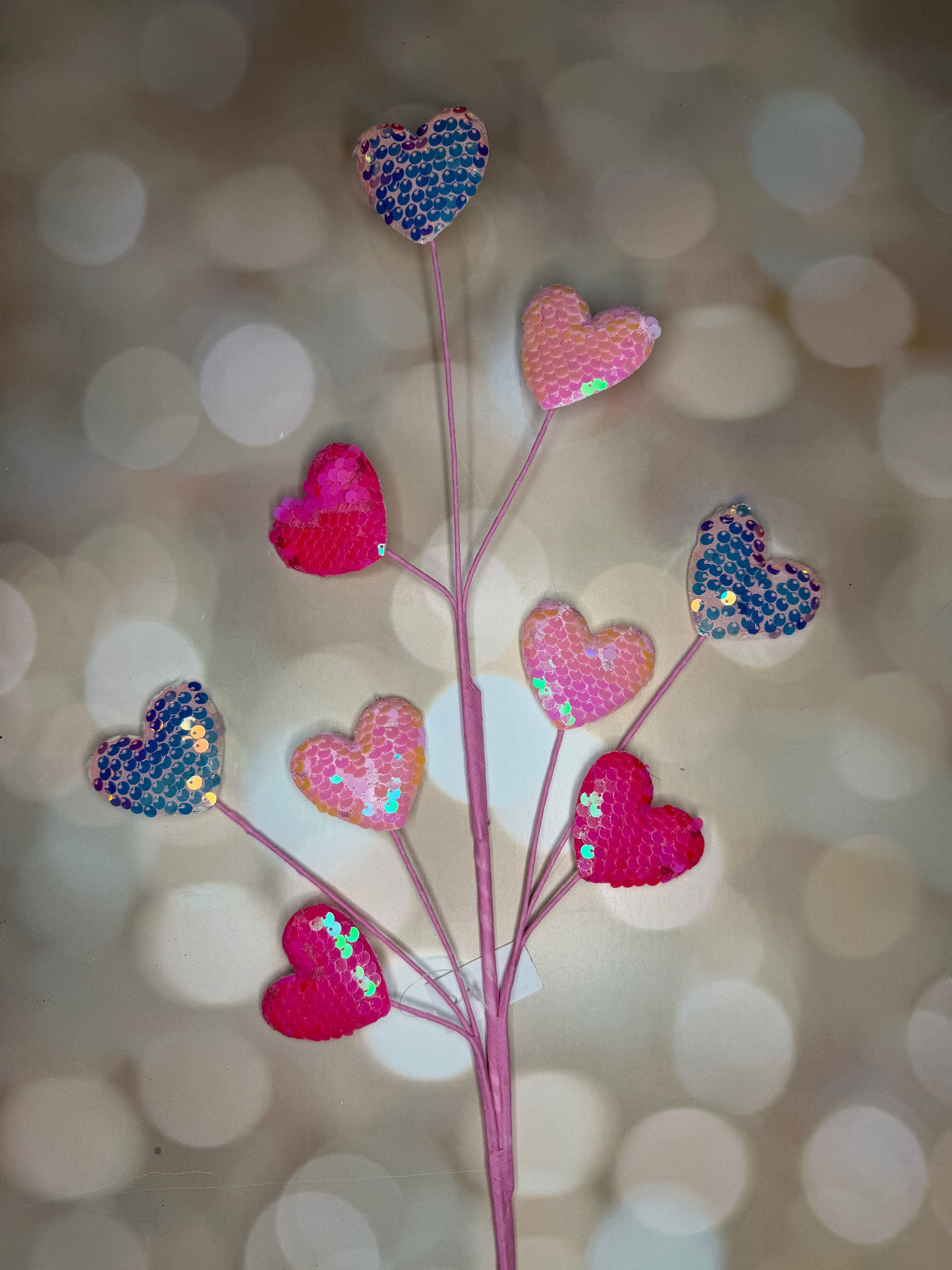 28"L IRID SEQUIN HEART SPRAY PINK/LAVENDER/HOT PINK - Burlap and Bling Decor