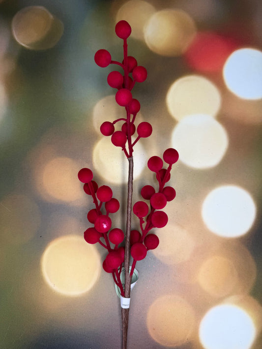 17" FLOCKED BERRY PICK RED - Burlap and Bling Decor
