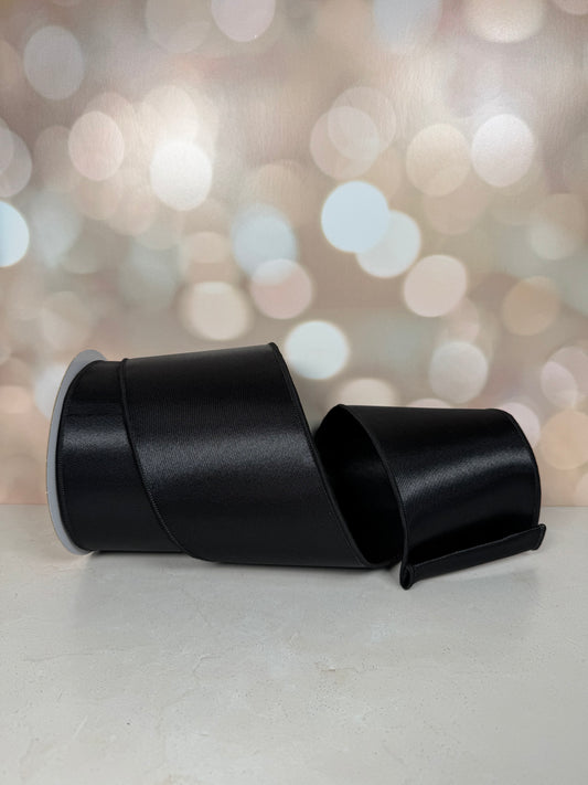 4"X10YD SATIN FUSED BLACK - Burlap and Bling Decor