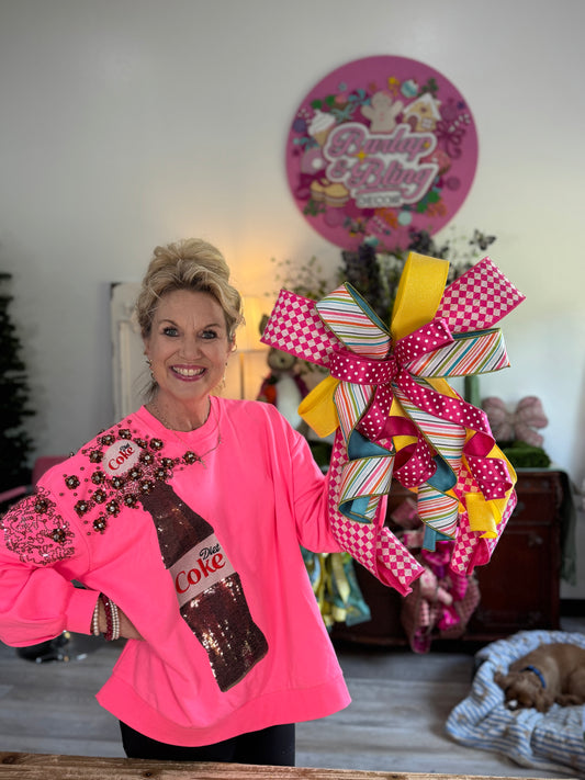 Checker and Striped Spring Bow - Burlap and Bling Decor