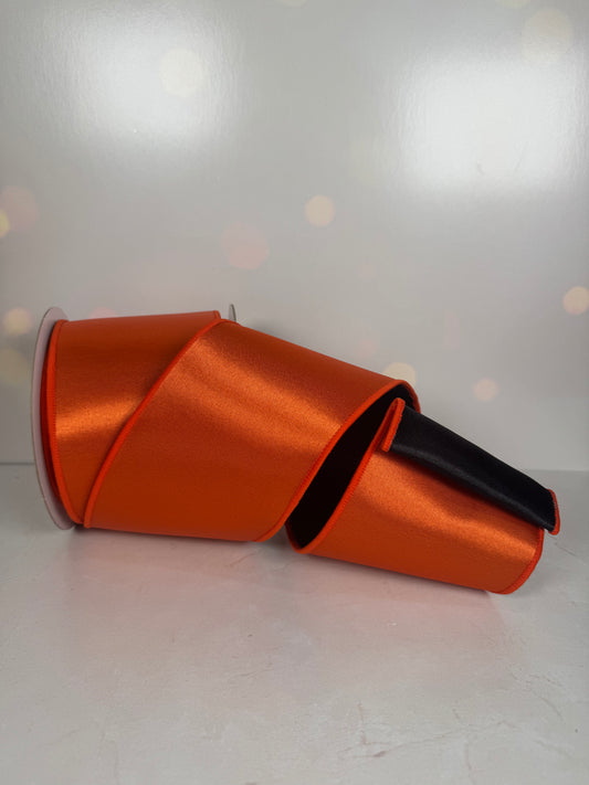 4"X10YD SATIN FUSED ORANGE/BLACK - Burlap and Bling Decor