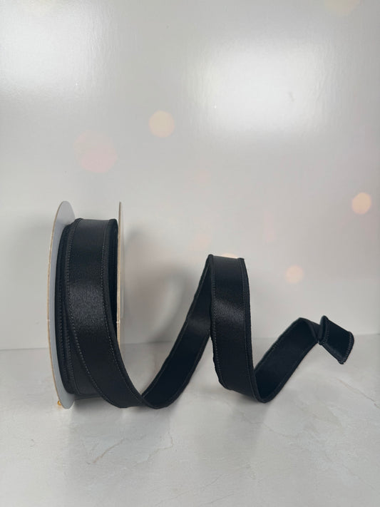 7/8"X10YD SATIN FUSED BLACK - Burlap and Bling Decor