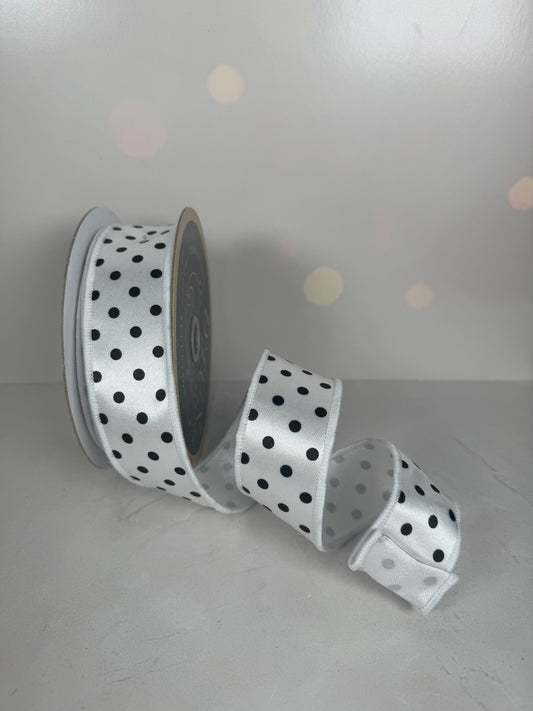 1.5"X10YD SMALL POLKA DOT/FUSED WHITE/BLACK - Burlap and Bling Decor