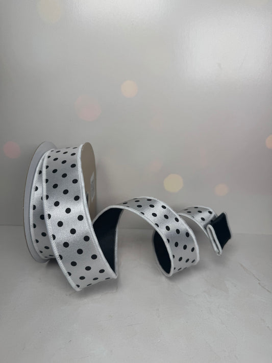 1.5"X10YD SMALL POLKA DOT/FUSED WHITE/BLACK with black backing - Burlap and Bling Decor