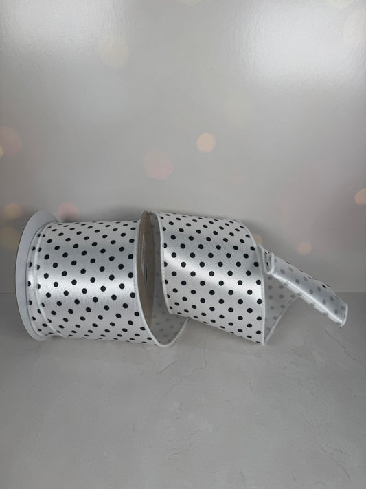 4"X10YD SMALL POLKA DOT/FUSED WHITE/BLACK - Burlap and Bling Decor