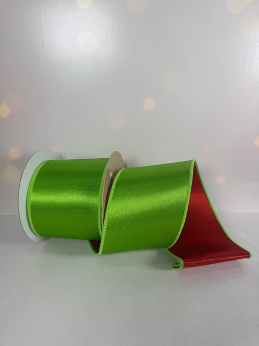 4"X10YD SATIN FUSED FRESH GREEN/RED - Burlap and Bling Decor