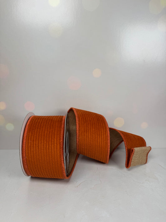 2.5" X 5YD Corduroy with Natural Jute Double Fused -Rust Ribbon - Burlap and Bling Decor
