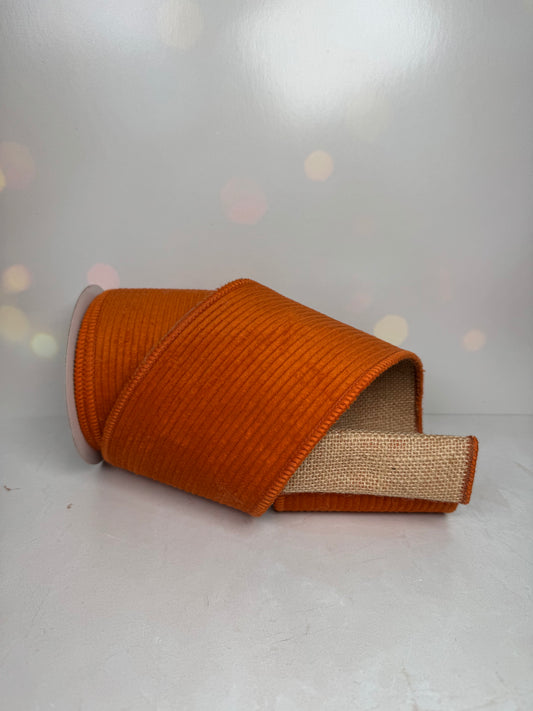 4"X5YD Corduroy w/Jute Ribbon Rust - Burlap and Bling Decor