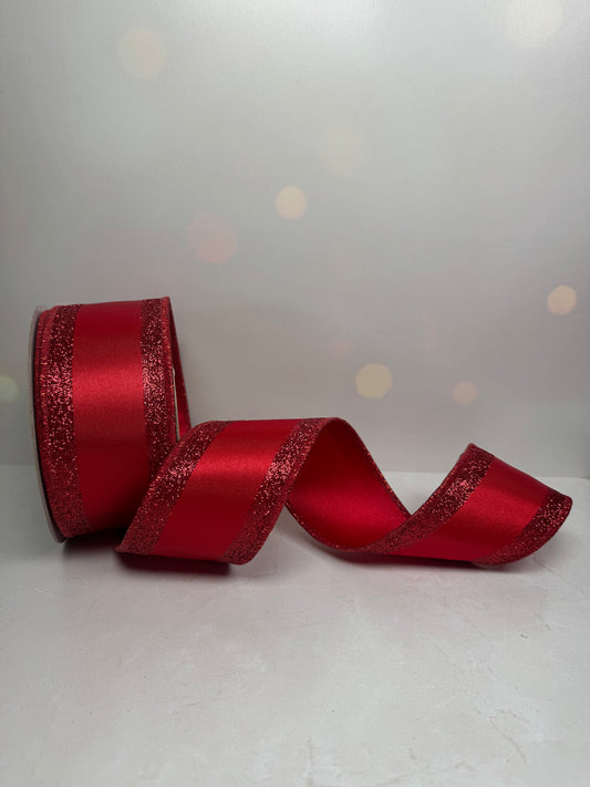 2.5"X10YD VERTICAL GLITTER STRIPE/SEWN RED - Burlap and Bling Decor