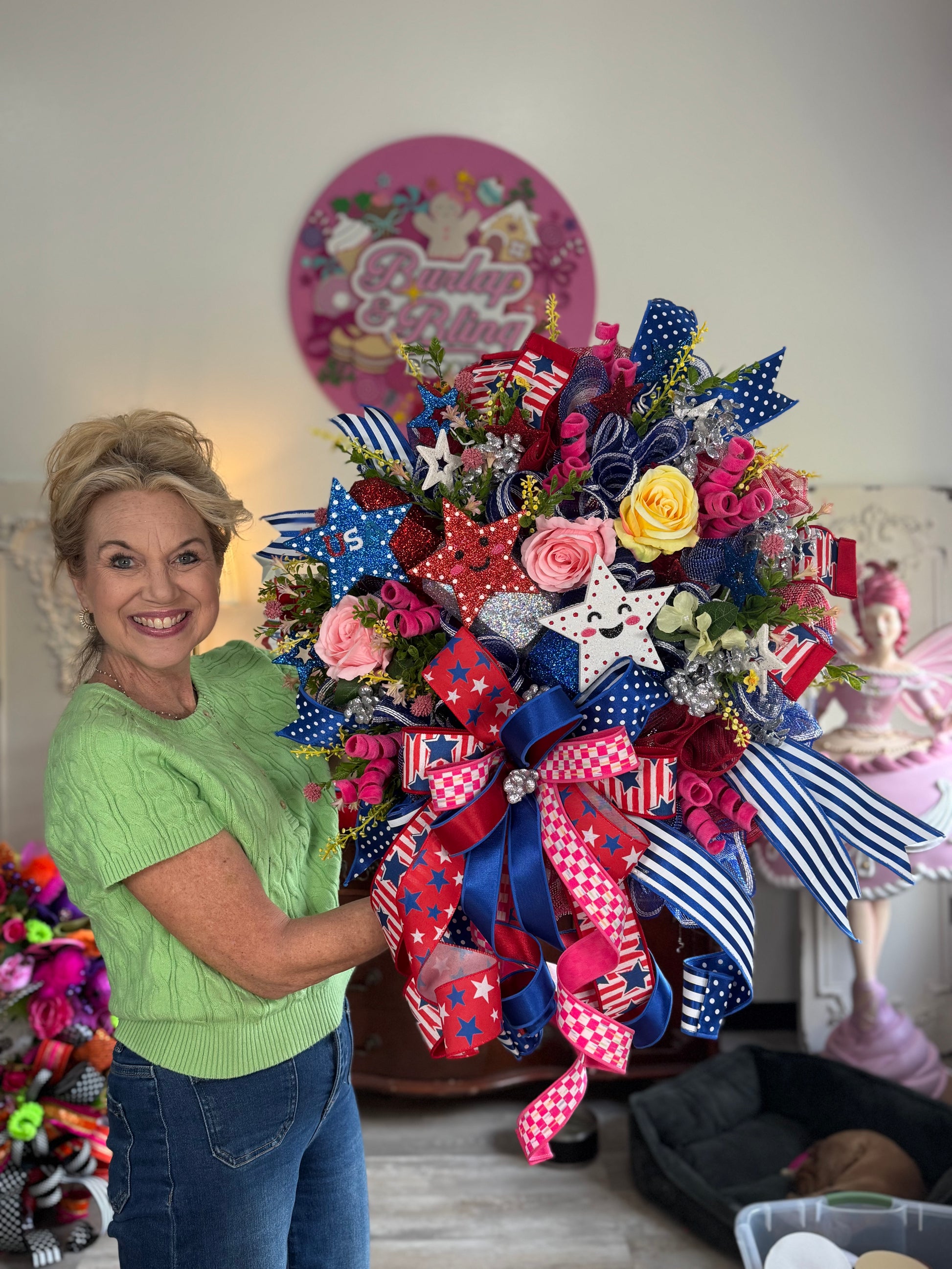 Cute Patriotic Stars Wreath - Burlap and Bling Decor