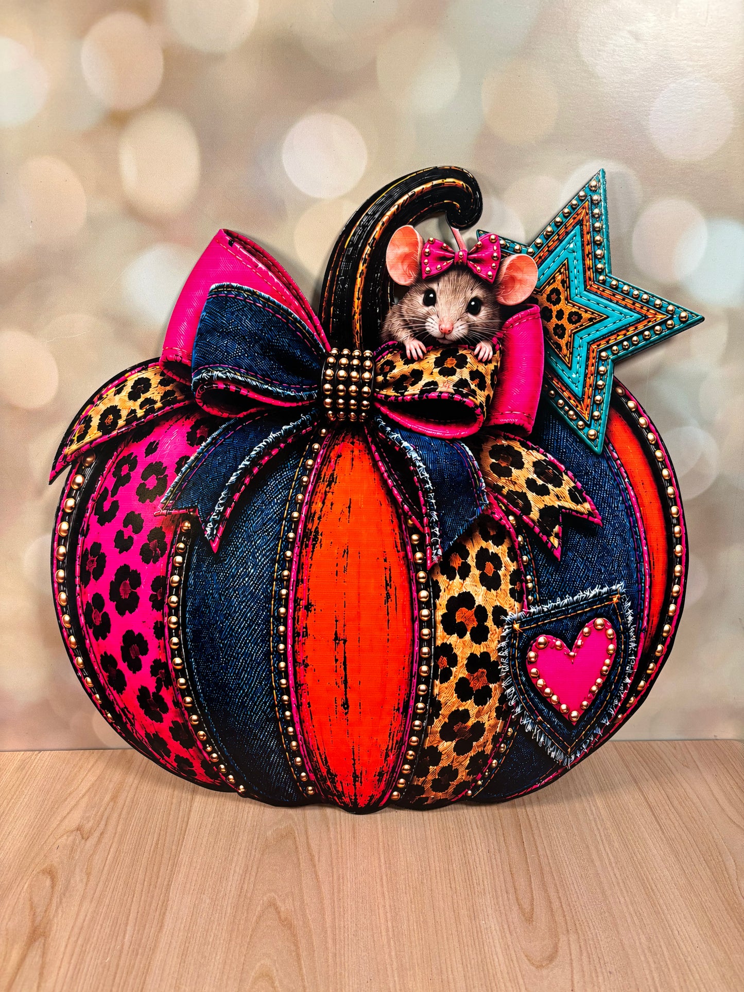 Country Glam Pumpkin w/Mouse 16" WOOD SIGN