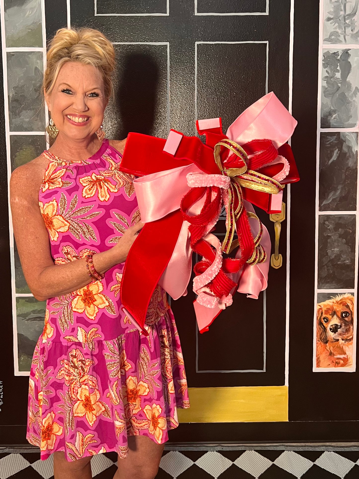 Pink/Red/Gold Bling Bow - Burlap and Bling Decor