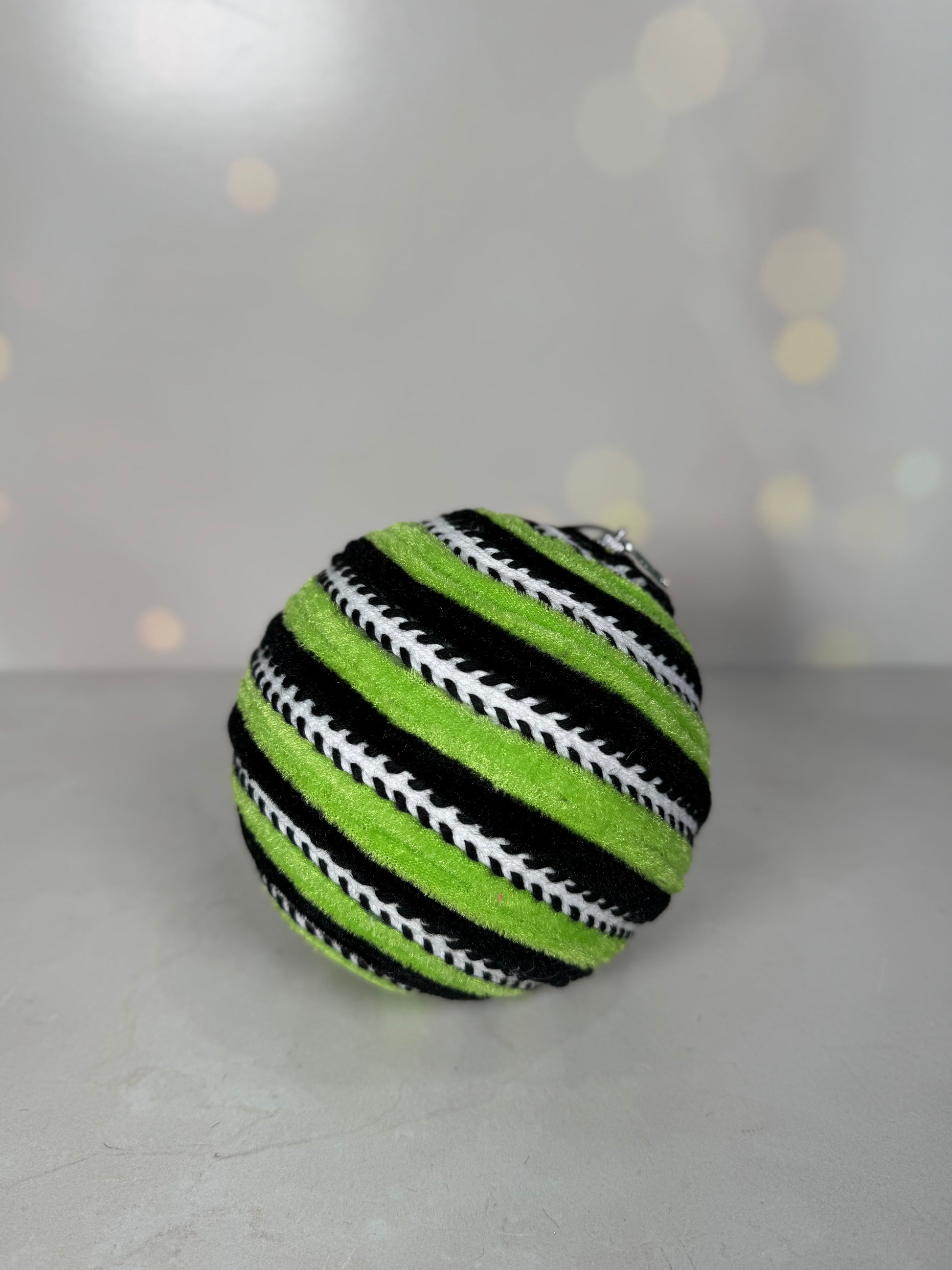 Velvet Stripe Ball 5" Green/Black - Burlap and Bling Decor