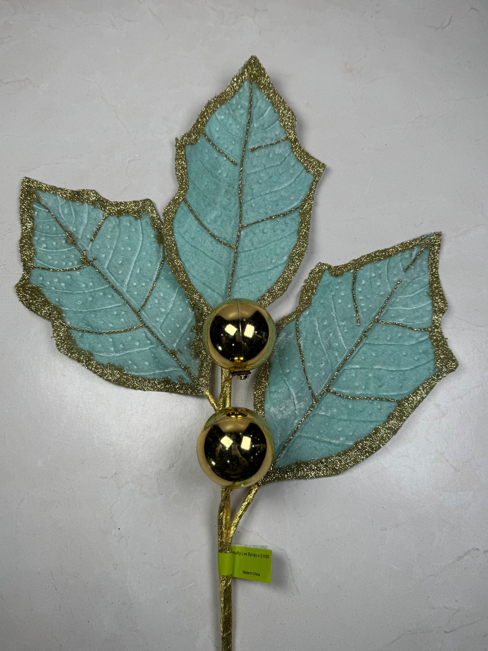 Mint/Gold Holly Leaves Spray - Burlap and Bling Decor