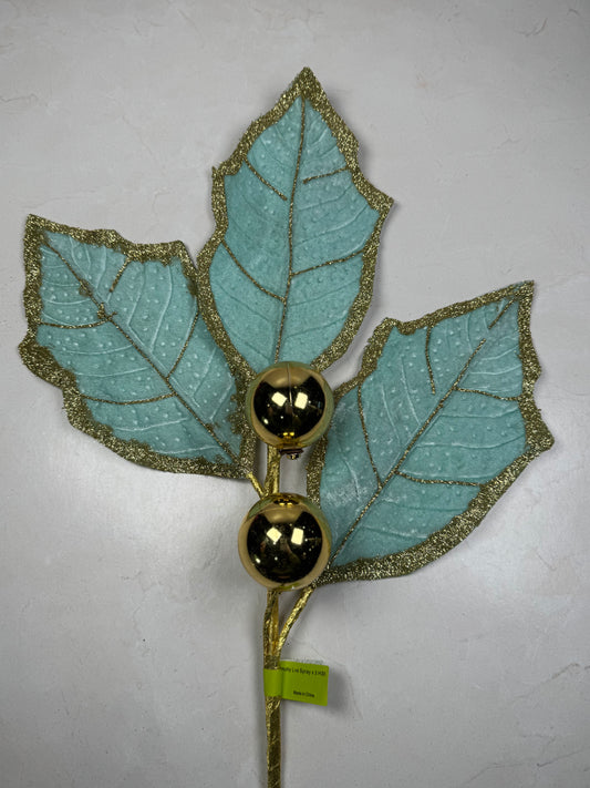 Mint/Gold Holly Leaves Spray - Burlap and Bling Decor