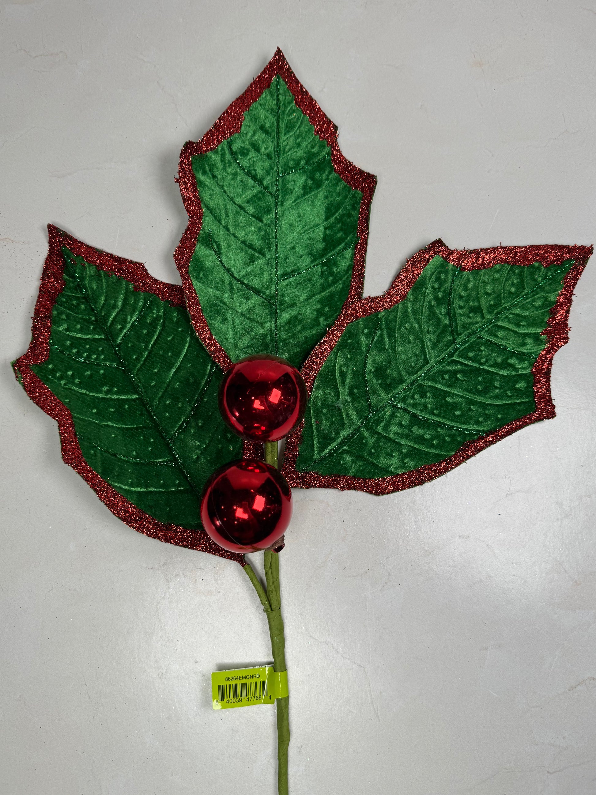 Holly Leaves Spray Emerald/Red - Burlap and Bling Decor