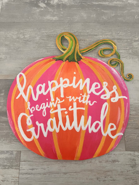 Gallery Happiness & Gratitude Pumpkin Stake - Burlap and Bling Decor