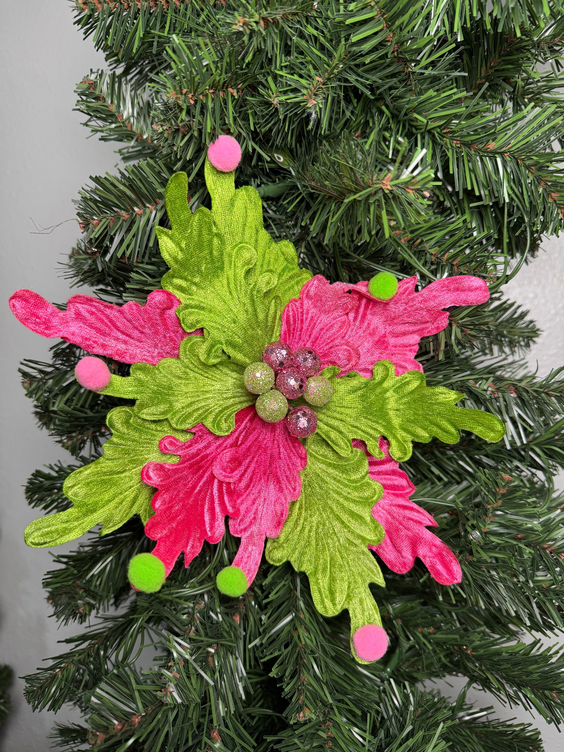 Poinsettia Stem Pink/Green - Burlap and Bling Decor