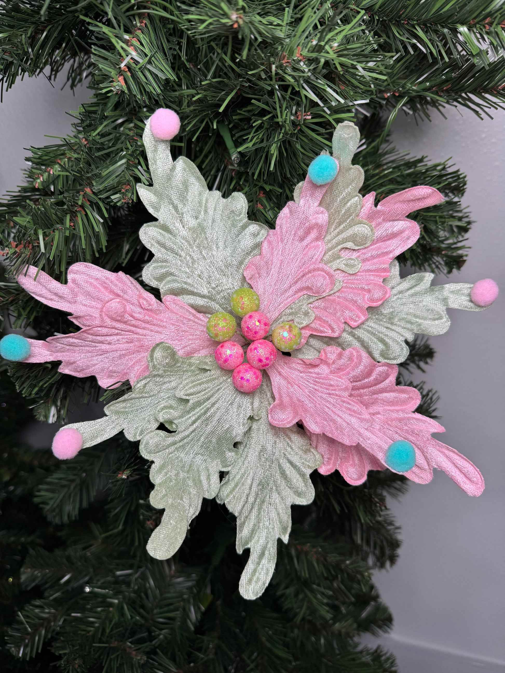 Poinsettia Stem Mint/Pink - Burlap and Bling Decor