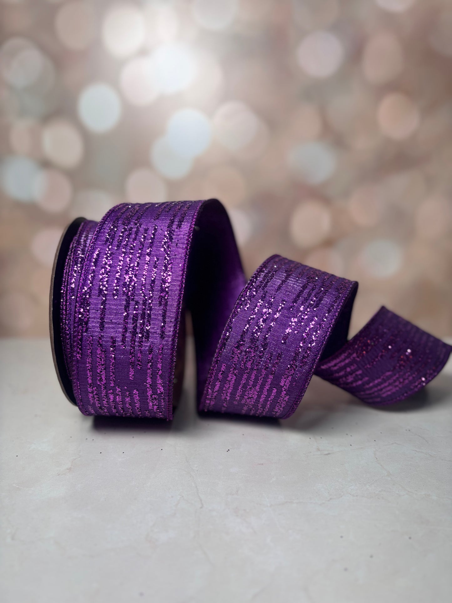 2.5" x 10yds metallic dupion glitter stripes, iridescent wired ribbon - Burlap and Bling Decor