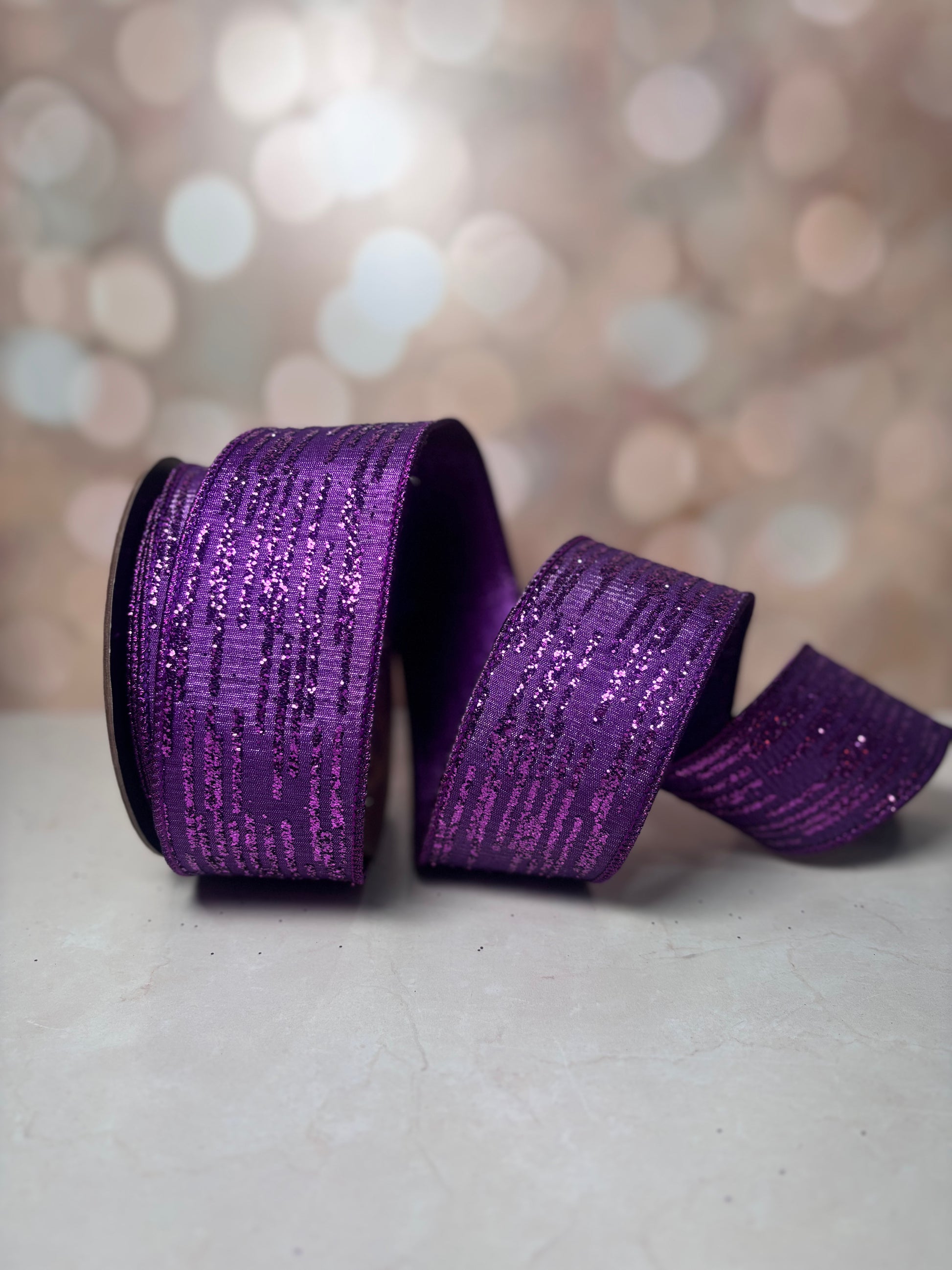 2.5" x 10yds metallic dupion glitter stripes, iridescent wired ribbon - Burlap and Bling Decor