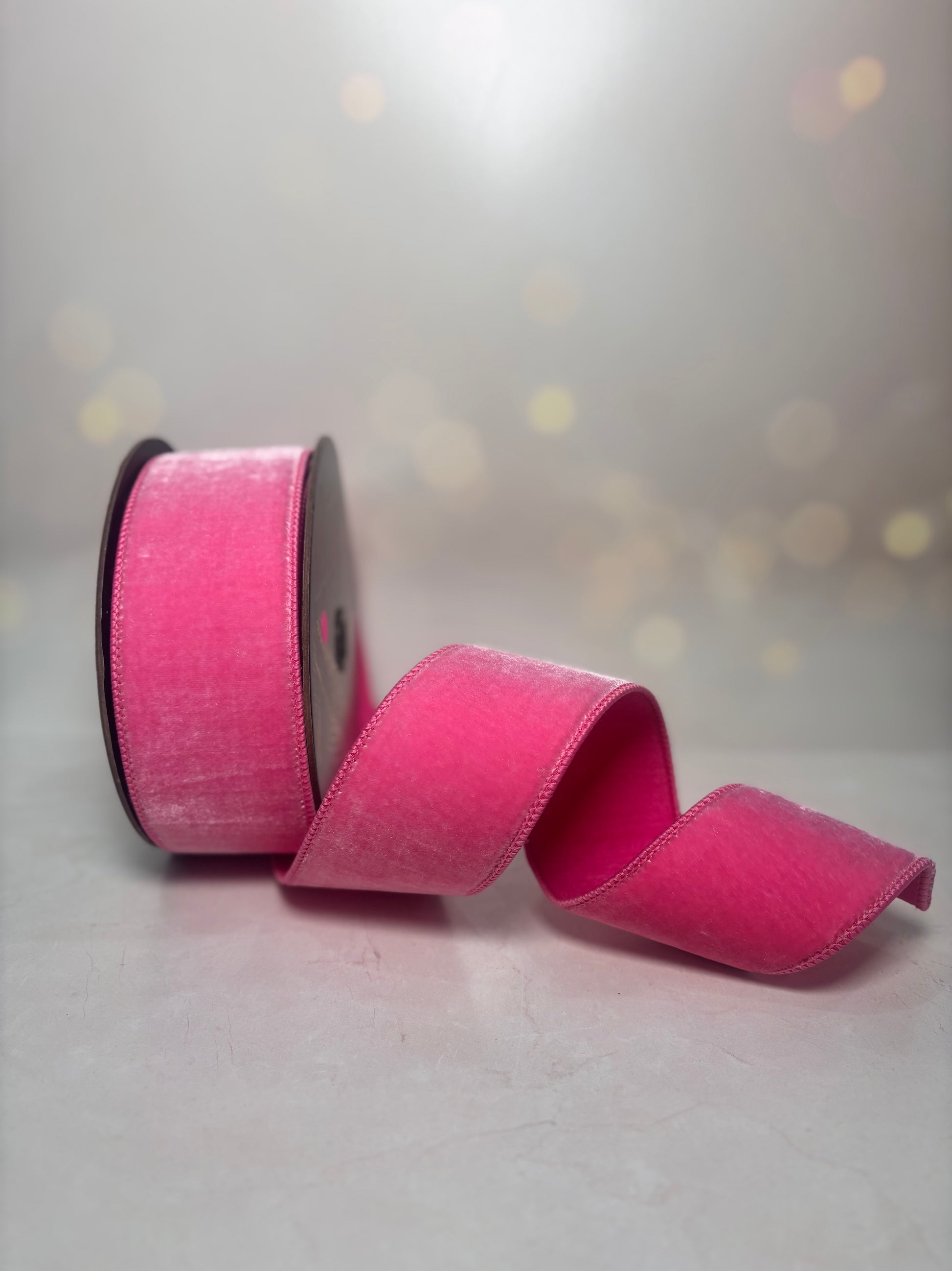 2.5"x10yd Pink Velvet Dupion Wired Ribbon - Burlap and Bling Decor