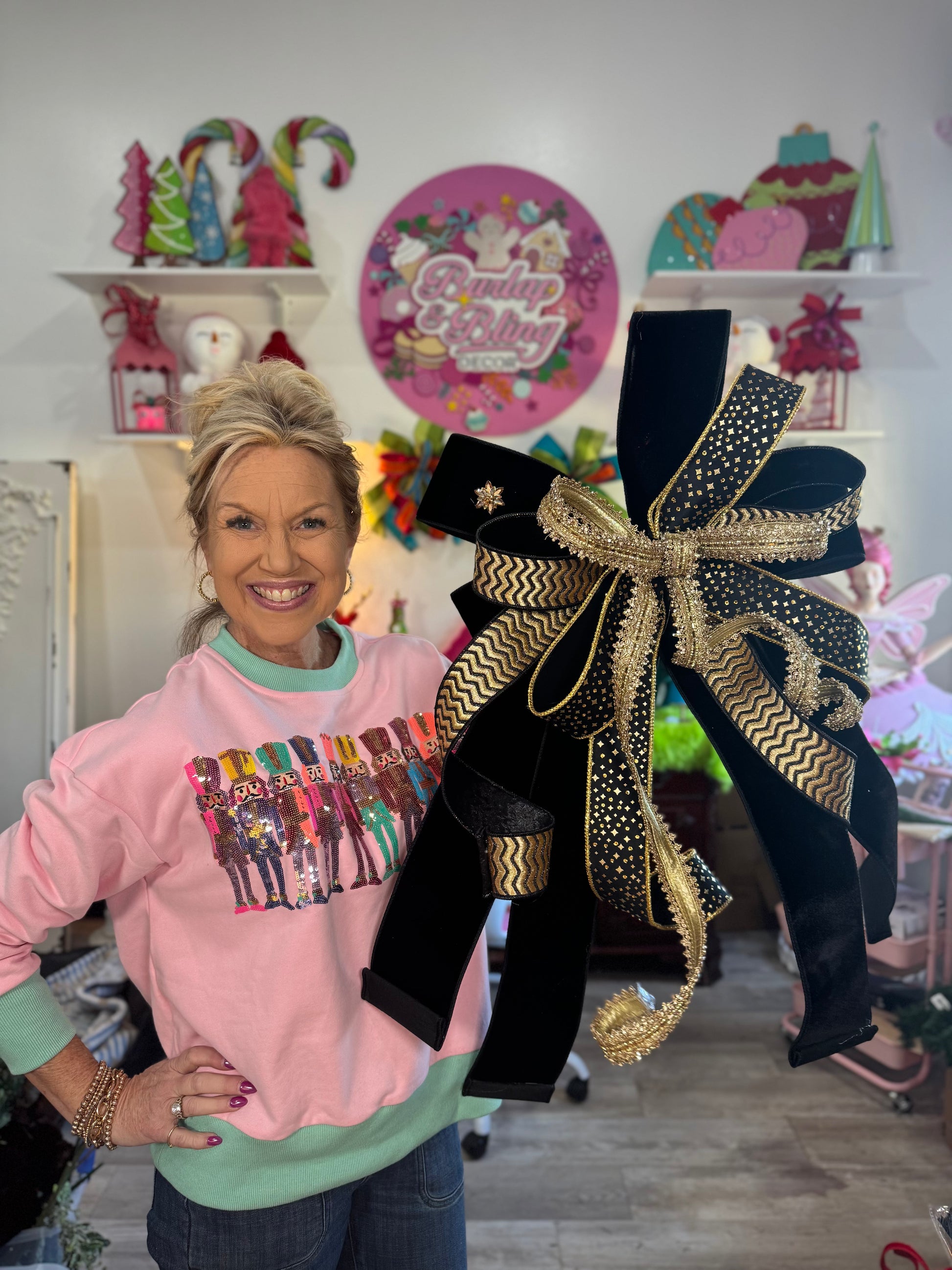Deluxe Black and Gold Bow - Burlap and Bling Decor
