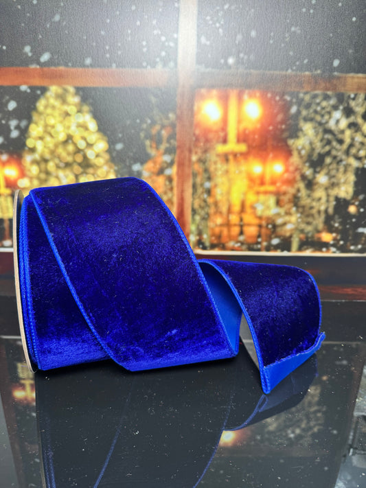 4"x10yd Cobalt Velvet Dupion Wired Ribbon - Burlap and Bling Decor