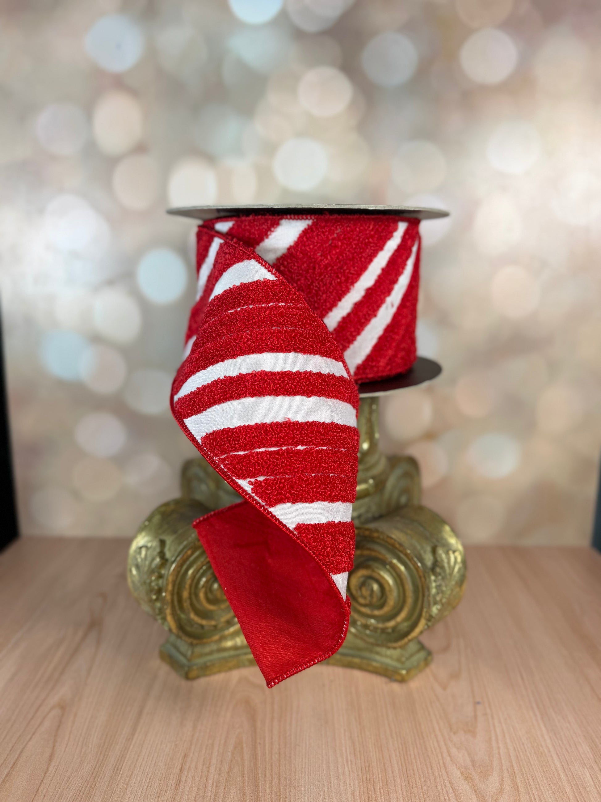 4" x 10 yds Red and White Embroidered Peppermint Ribbon - Burlap and Bling Decor