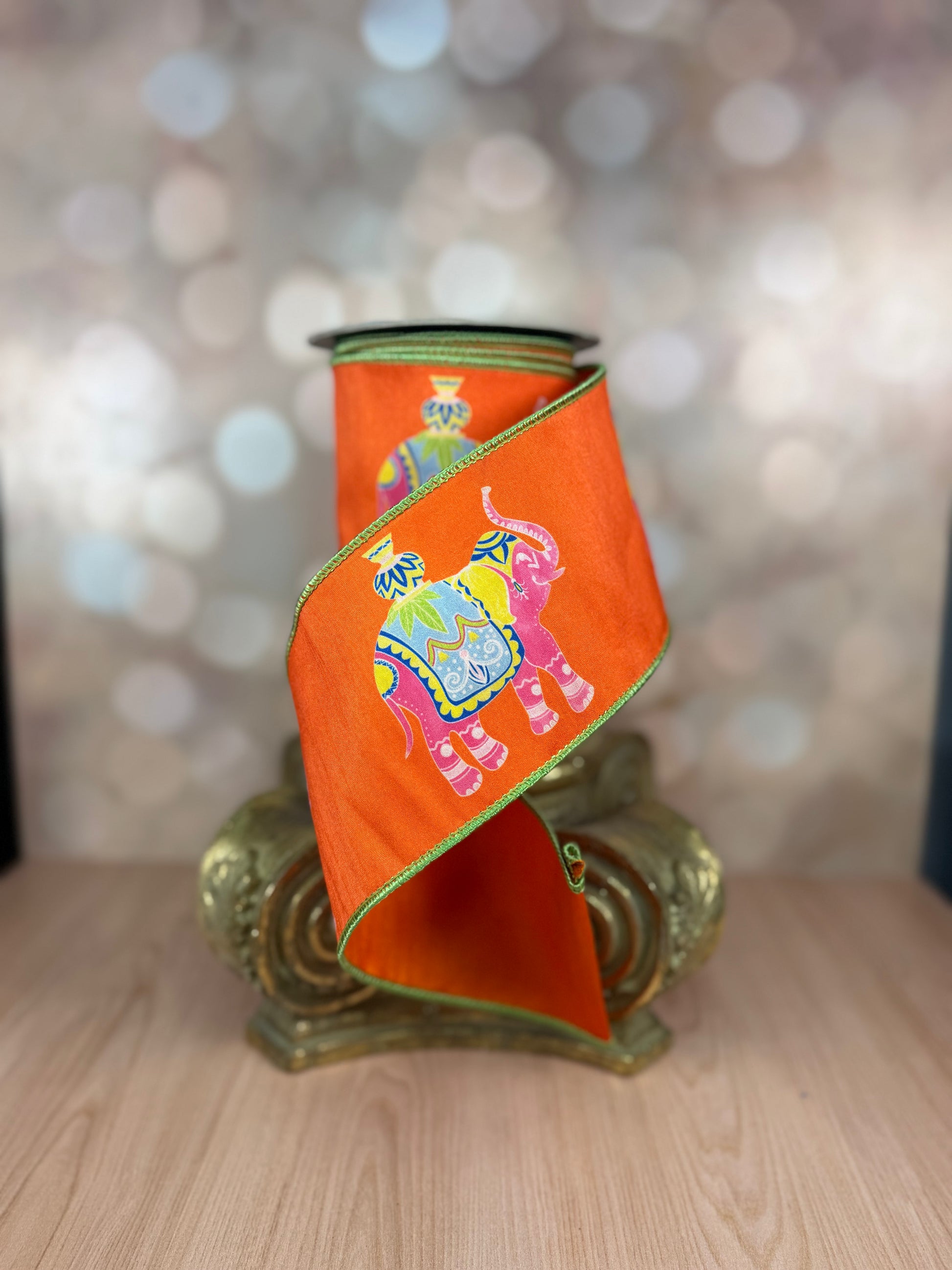 4"X10YD Indian traditional digital print on orange back - Burlap and Bling Decor