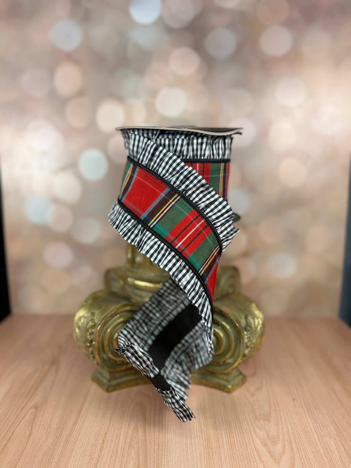 4" x 10 yds Tartan Plaid Ribbon with Buffalo Check Frills - Burlap and Bling Decor