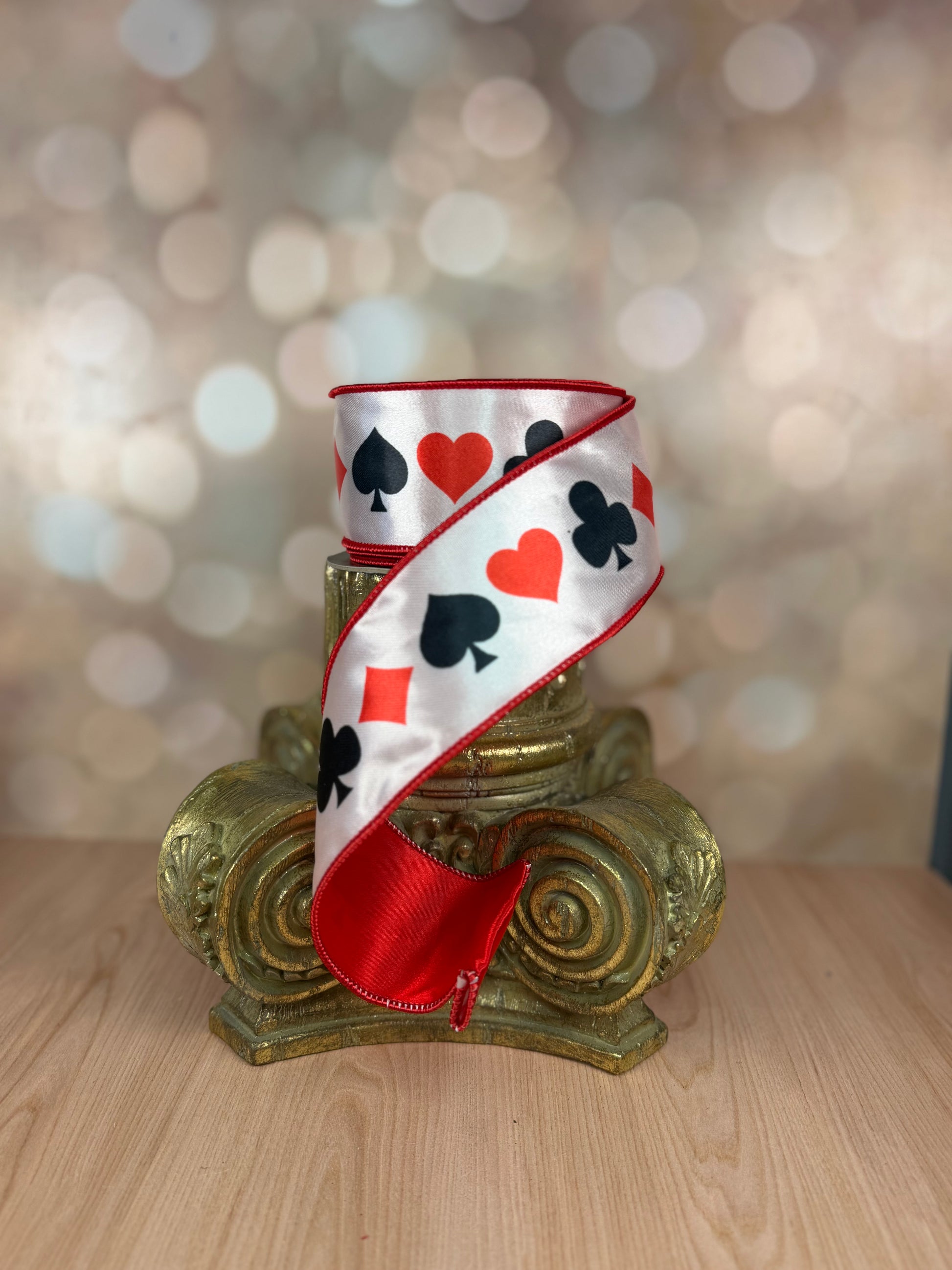 2.5" x 10 yds Satin Poker Suits Ribbon with Red Back - Burlap and Bling Decor