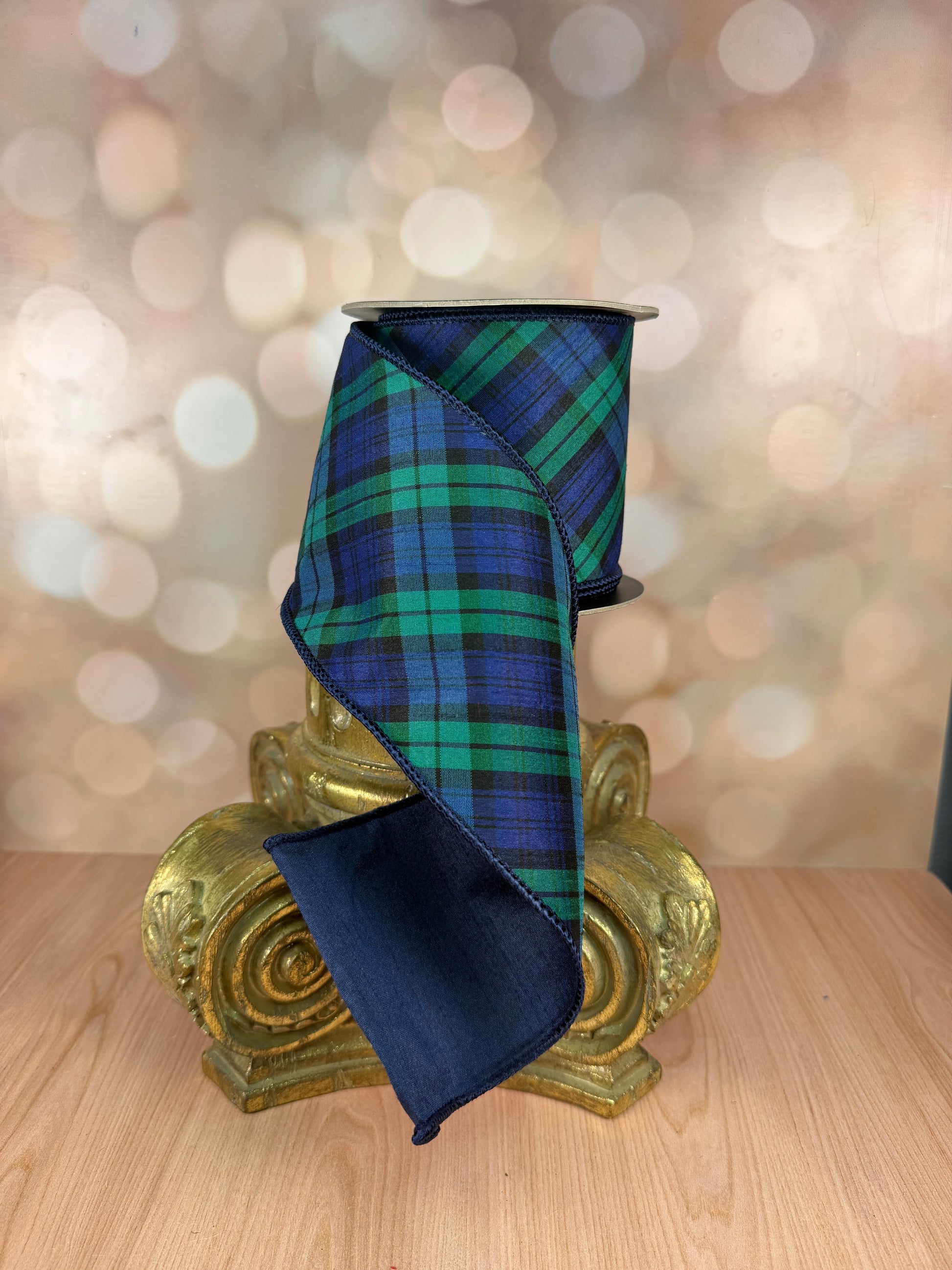 4" x 10 Yards Blue & Green Diagonal Stripe Plaid Ribbon - Burlap and Bling Decor