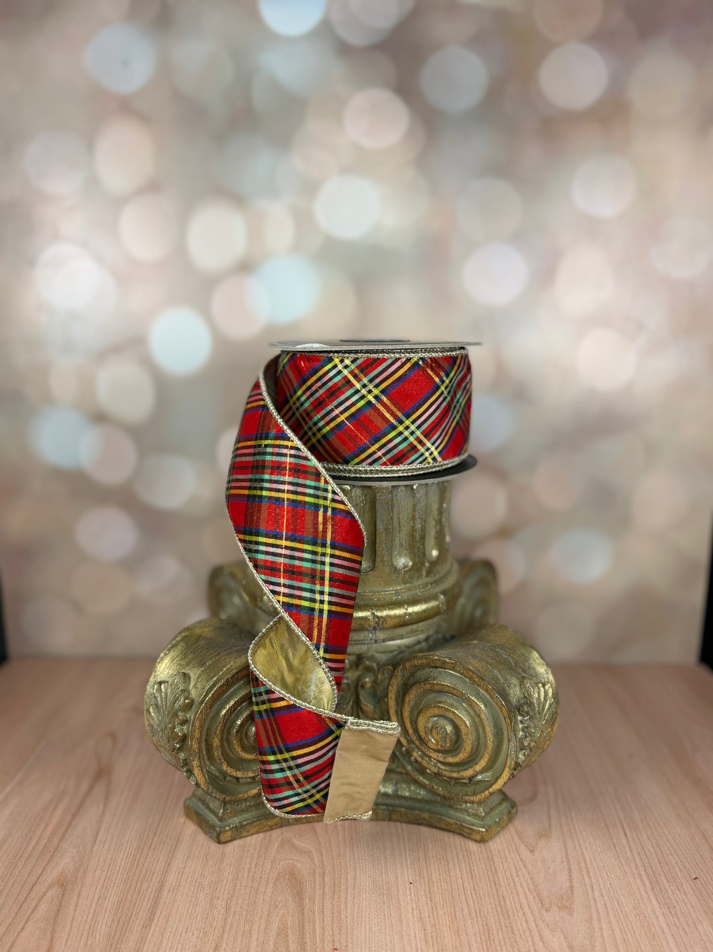 2.5" 10 yards Christmas Plaid w/ Gold Foil - Burlap and Bling Decor