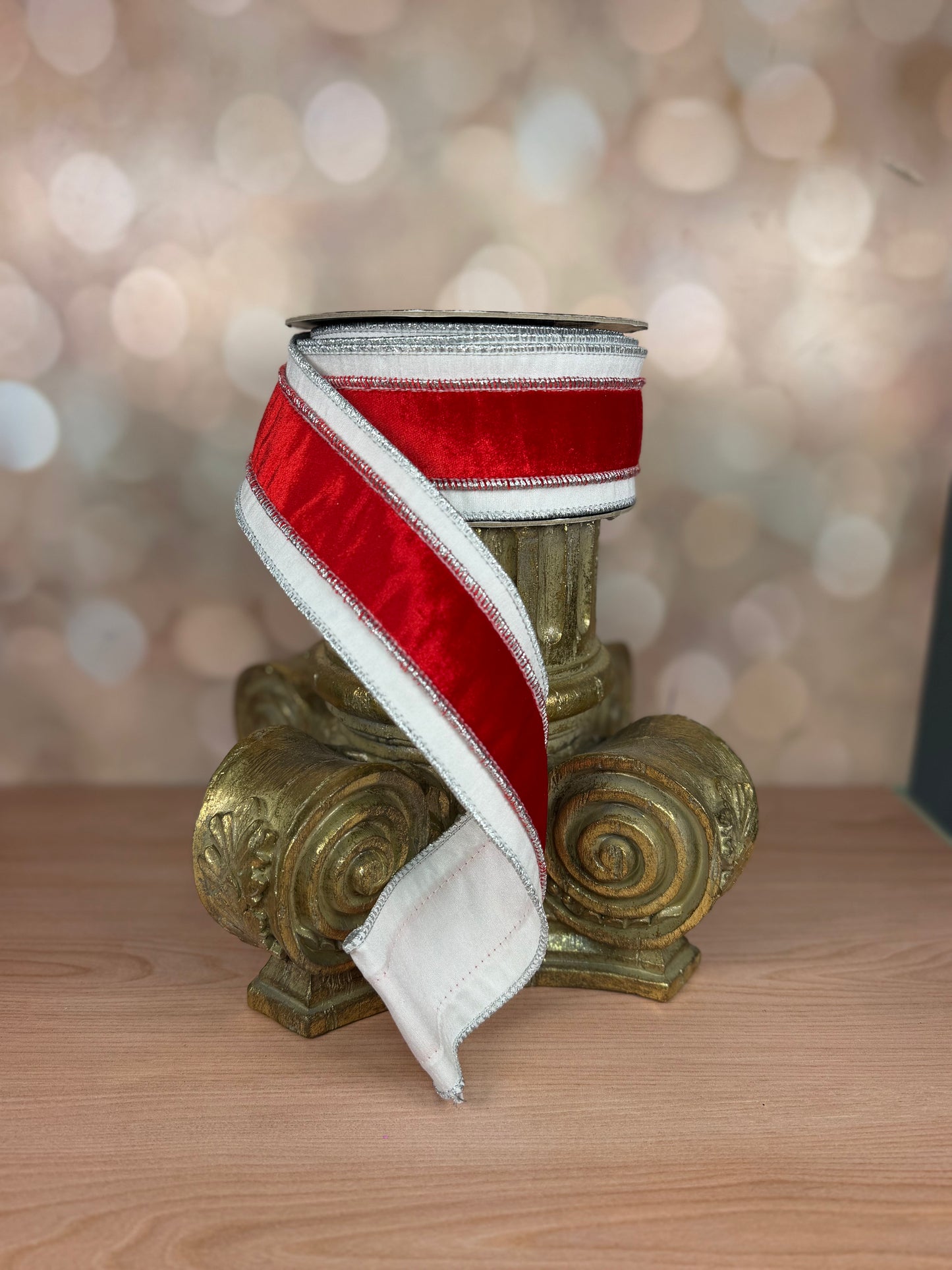 2.5" x 10 yards red velvet and white wide dupioni stripe - Burlap and Bling Decor