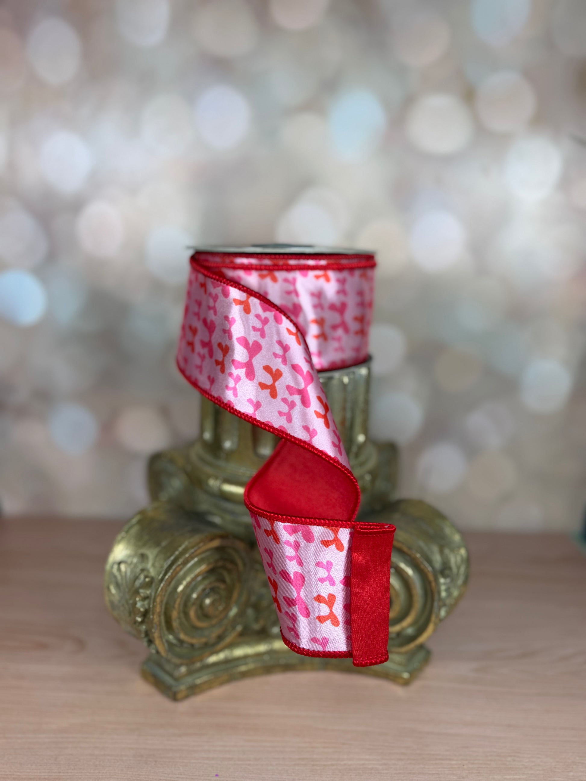 2.5" x 10 yds Pink and Red Bow Satin Ribbon - Burlap and Bling Decor