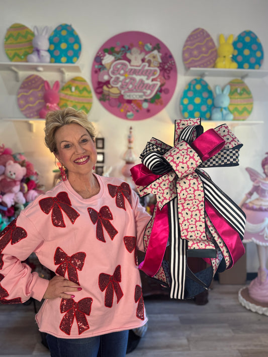 Bold Stripes and Floral Bow - Burlap and Bling Decor